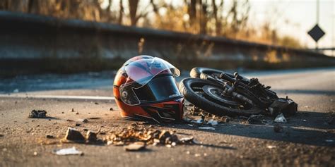 Premium AI Image | motorcycle helmet on the road road accident concept High quality photo ...