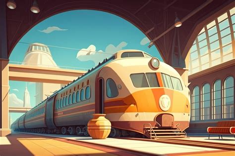 Illustration of a Train Parked in a Warm Color Palette | Detailed Character Design - AI Image ...