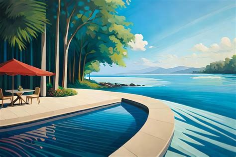 Premium Photo | Illustration of a swimming pool with a view of the sea