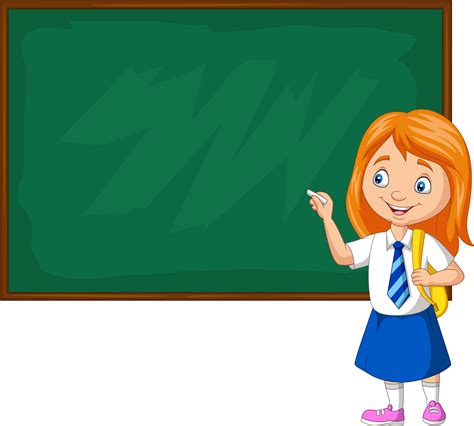 Cartoon schoolgirl in uniform writing on the blackboard 8604997 Vector ...