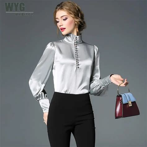 High Quality Acetate Blouses Women 2019 Spring New Arrival Palace Style ...