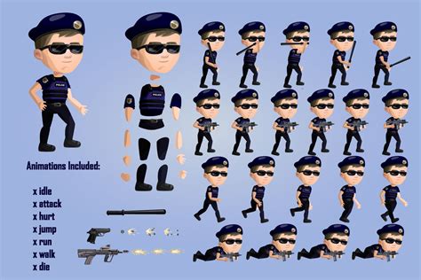 2D Game Police Character Free Sprite Sheets - CraftPix.net