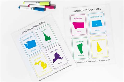 United States Capitals Flash Cards Assorted Colors Digital Download - Etsy