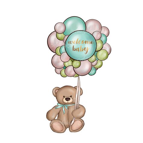 Teddy Bear Clipart, Cute Teddy Bear PNG, Baby Shower Clipart, Digital ...