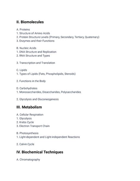 Biochemistry - examples and definitions - II. Biomolecules A. Proteins ...