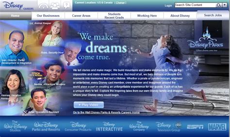 Where can you learn about and apply for jobs at Disney?