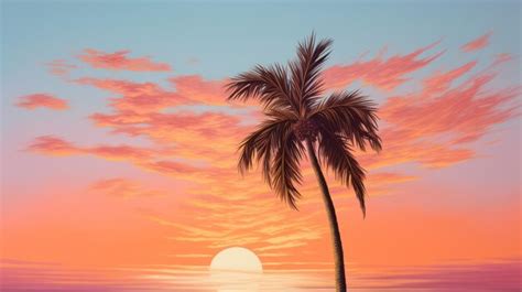 Premium AI Image | A painting of a sunset with a palm tree