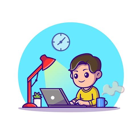 Free Vector | Cute boy study with laptop cartoon icon illustration. education technology icon ...