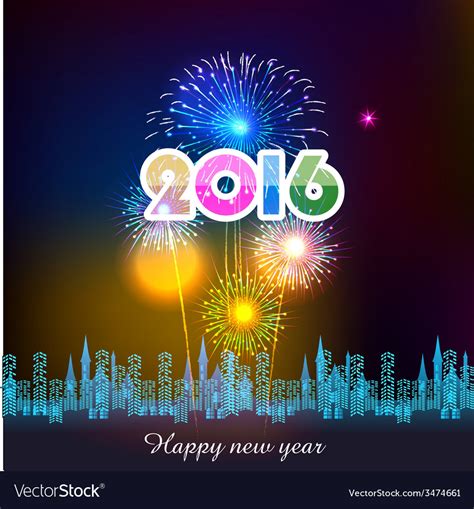 Happy new year 2016 with fireworks background Vector Image