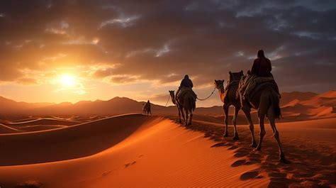 Premium AI Image | Camel caravan going through the desert