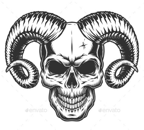 Skull with Horns | Skull with horns, Skulls drawing, Skull art