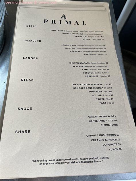 Menu at PRIMAL By Mia steakhouse, Cape May