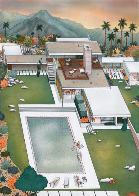 Architecture Interior Illustration Desert Kaufmann House Neutra Josephin Ritschel | Desert homes ...