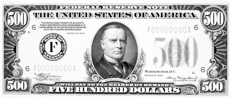 500 Dollar Bill. /Npresident William Mckinley On The Front Of A U.S Five Hundred Dollar Note ...