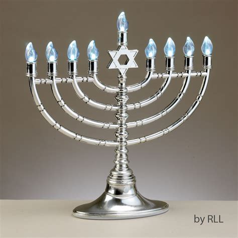 Silvertone LED Electronic Menorah with Clear Bulbs