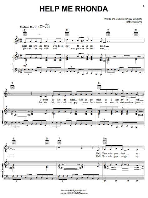 The Beach Boys "Help Me Rhonda" Sheet Music Notes | Download Printable PDF Score 78732