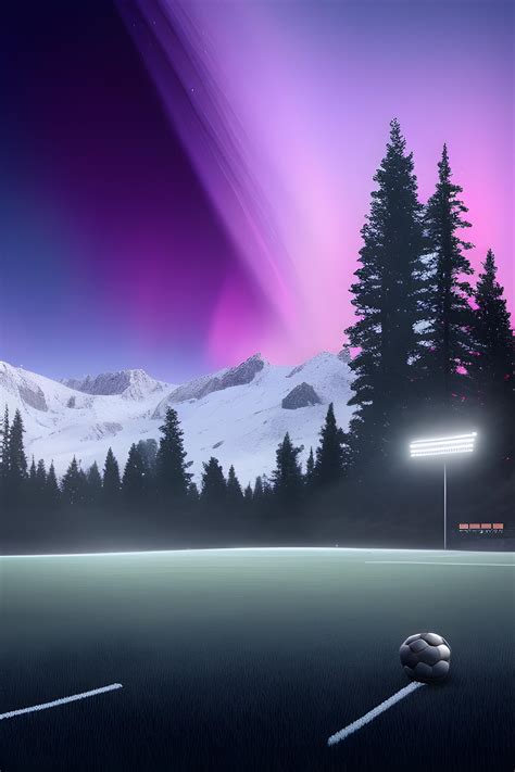 Football stadium in the mountains at night with northern lights ...