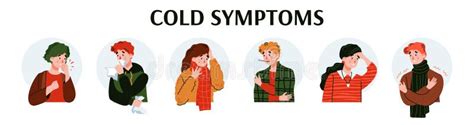 Cold Symptoms Banner with Sick People Cartoon Vector Illustration ...