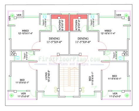 Two Units Village House Plan | 50 X 40 | 4 Bedrooms - First Floor Plan - House Plans and Designs