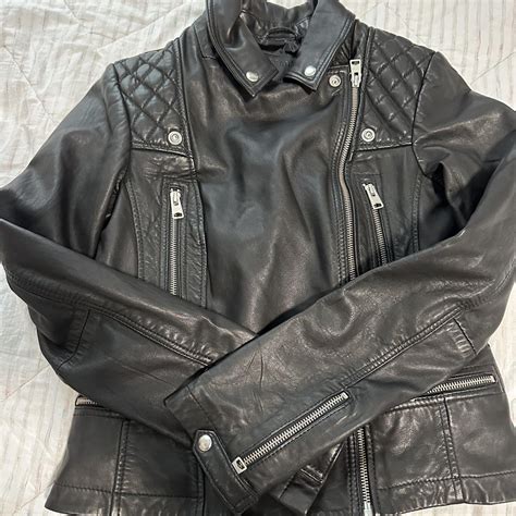 brand new all saints leather jacket never worn size... - Depop