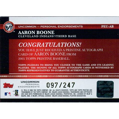 Aaron Boone Signed 2005 Topps Pristine Personal Endorsements Card /247 #PEU-AB