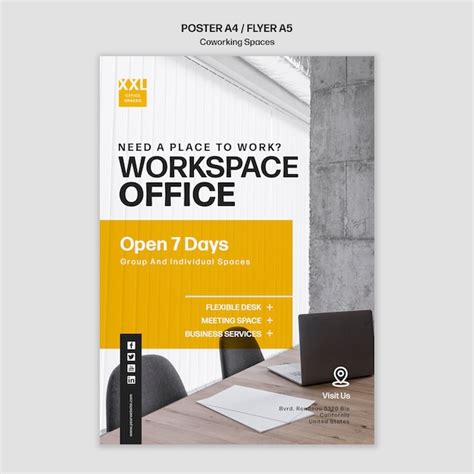 Free PSD | Coworking office space template poster