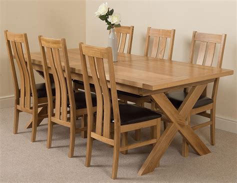 Vermont Solid Oak 200cm-240cm Crossed Leg Extending Dining Table with 6 Princeton Solid Oak ...