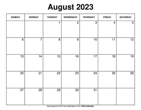 Free Printable August 2023 Calendars