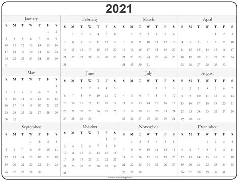 Printable Blank Calendar 2021 Monthly Calendar