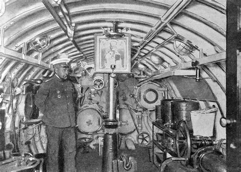 Interior of the Imperial Russian submarine "Akula" (Shark). Religious ...