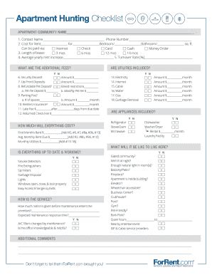 Apartment Search Checklist Template - Fill Online, Printable, Fillable, Blank | pdfFiller