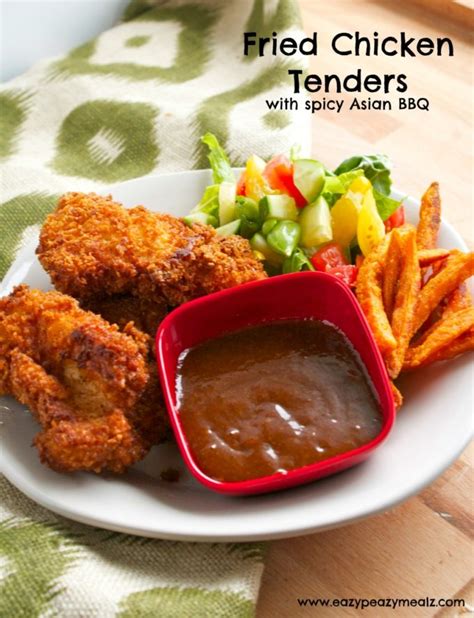 Fried Chicken Tenders with Spicy Asian BBQ Dipping Sauce - Easy Peasy Meals