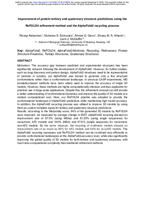 (PDF) Improvement of protein tertiary and quaternary structure ...