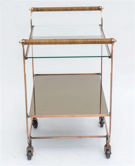 Deco Copper Bar Cart with Rattan Handles at 1stDibs | bar cart handles, bar cart copper, cart ...