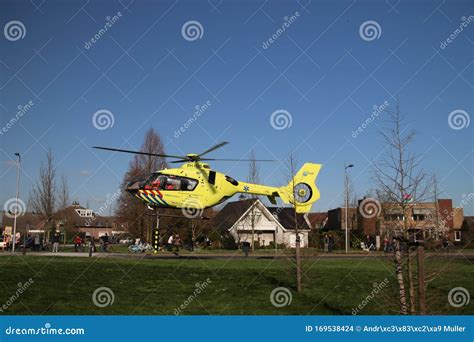 Paramedic Helicopter Landed on Small Grass Field for Medical Emergency Incident in Zevenhuizen ...