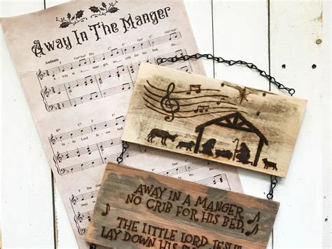 Wood Nativity Scene Away in the Manger Wall Art Christmas - Etsy