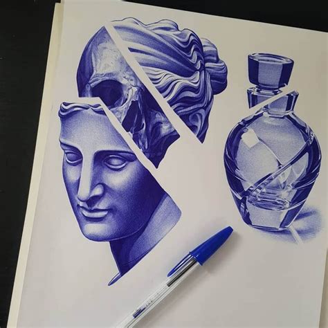 Sculpture and Perfume. Realistic Blue Ballpoint Pen Drawings. Click the image, for more art from ...