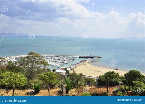 Sidi Bou Said Port and Beach of Lovers Stock Image - Image of entrance ...