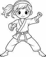 Coloring Page For Kids  Teenage Girl Karate Black And White Line Art sketch template