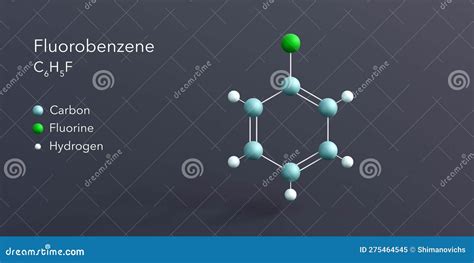 Fluorobenzene Molecule 3d Rendering, Flat Molecular Structure with Chemical Formula and Atoms ...