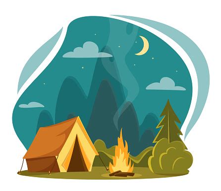 Vector Flat Cartoon Camping Illustration Family Adventure Stock Illustration - Download Image ...