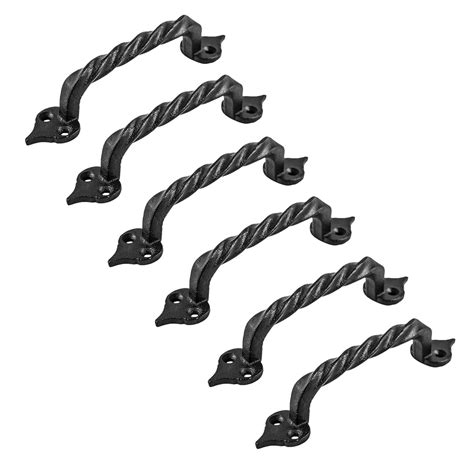 6 Door Pulls Black Wrought Iron Twisted Handle Set of 6