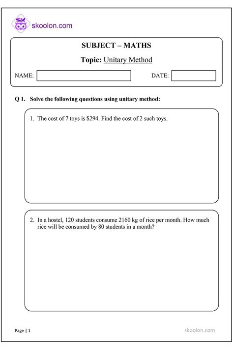 Unitary Method, unitary method questions, unitary method worksheets ...