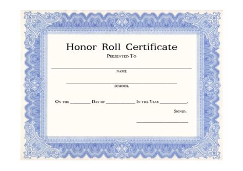 Printable Honor Roll Certificate Template