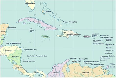 Mapa de Las Antillas y El Caribe | Político | Físico | Para Imprimir