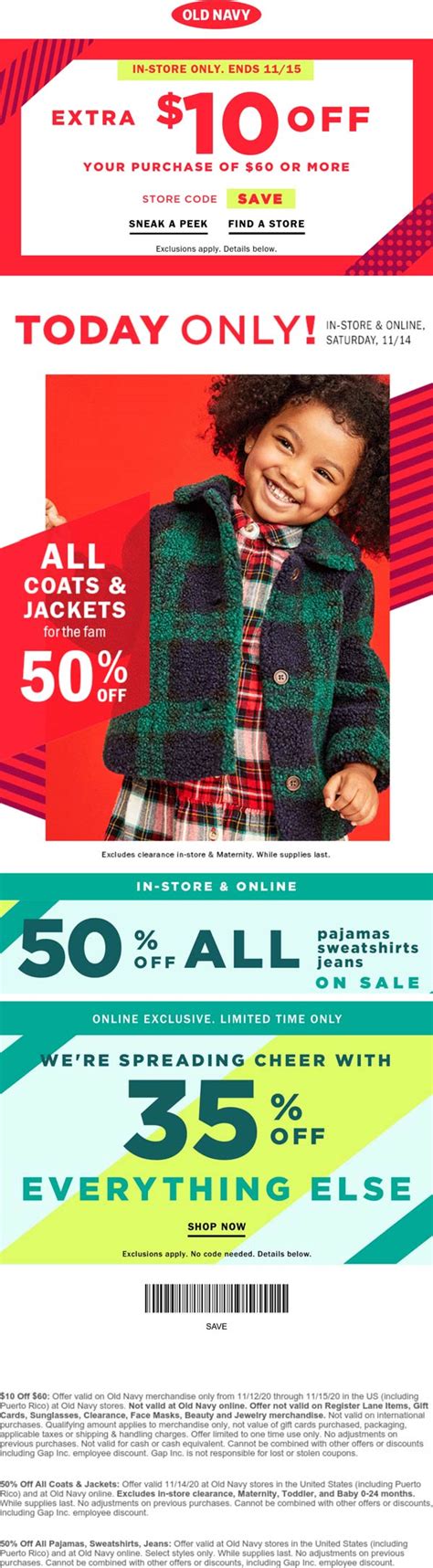 $10 off $60 & more at Old Navy, or 35% off everything online #oldnavy ...