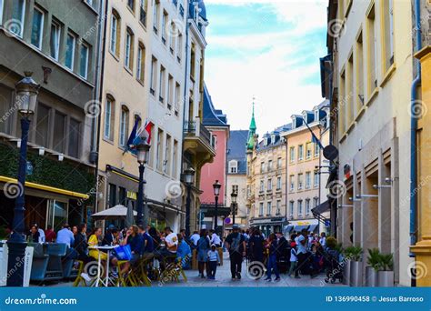 Typical Houses of Luxembourg in the Center Centre, Old Town of Luxembourg City, with People ...