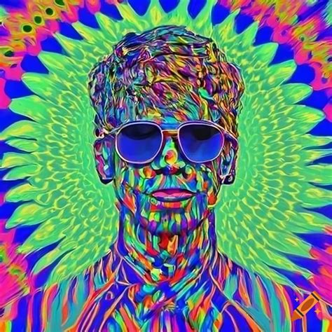 Highly detailed colorful op art of a man wearing aviator sunglasses on ...