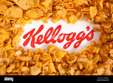 Illustrative image of the Kellogg's logo and famous branded corn flakes ...