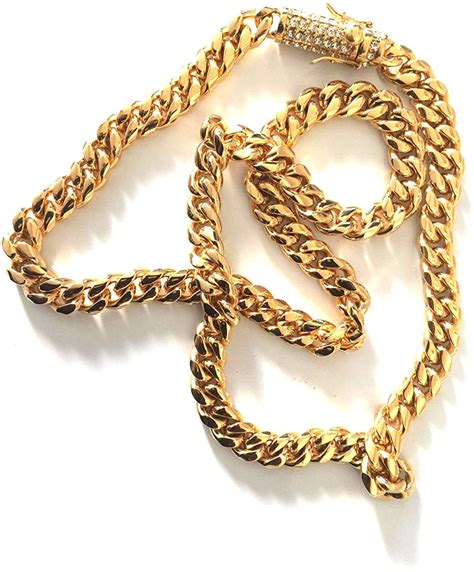 Riveting Jewelry 5 Times Real 24k Gold Plated Solid Miami Cuban Link ...